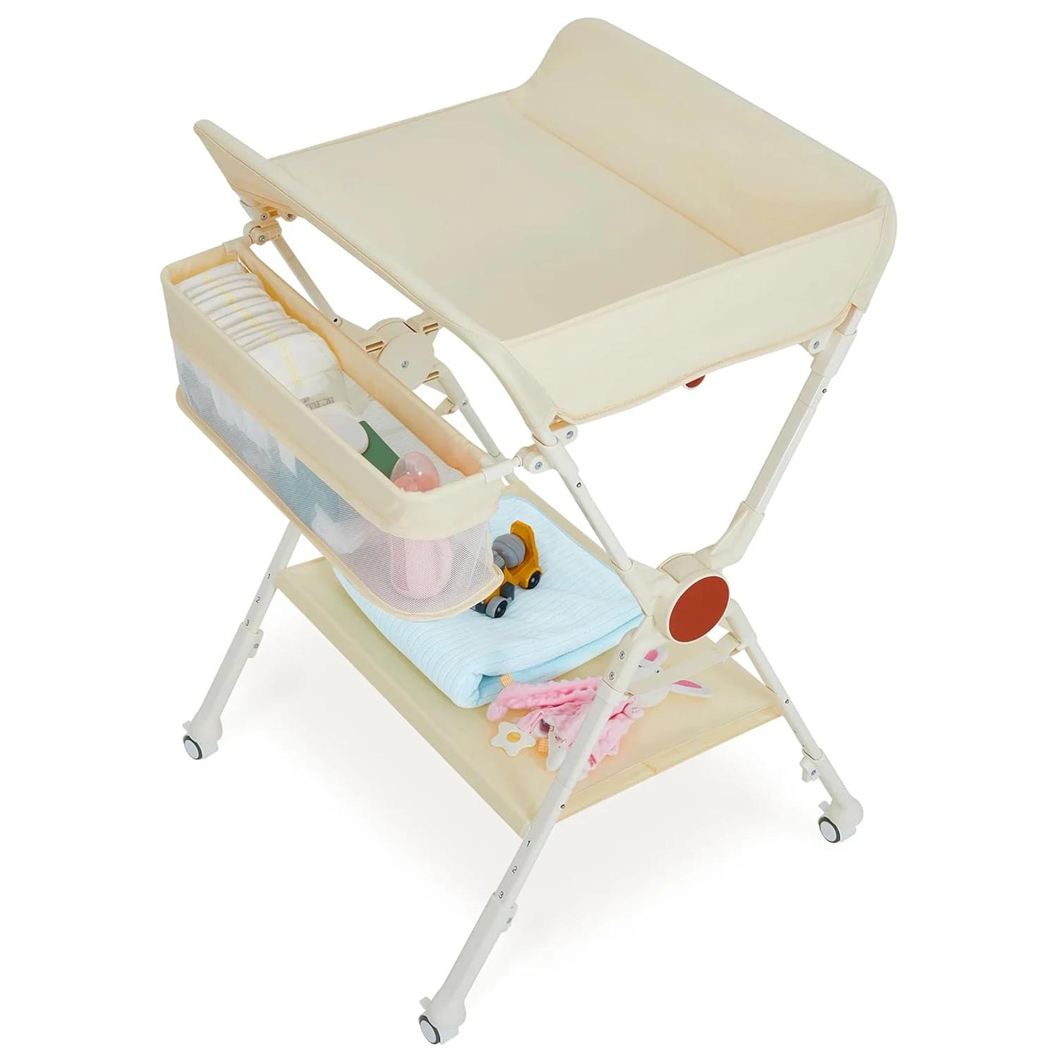 Table à langer pliable pour bébé, station à couches roulante, organisateur de chambre d'enfant avec 