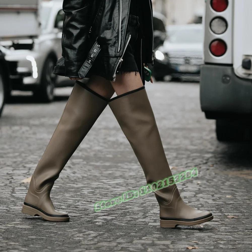 Bottes en cuir véritable à enfiler pour femmes, semelle optique, cuissardes rondes, Parker, talons é