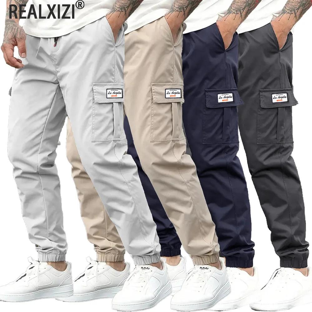 Pantalon Cargo Décontracté Homme Printemps, Pantalon de Jogging Extérieur à Taille Élastique et Cord