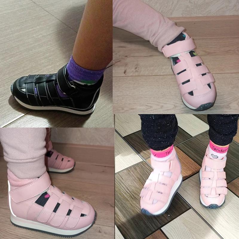 Ortoluckland enfants chaussures garçons été orthopédique en cuir véritable soutien de la voûte plant