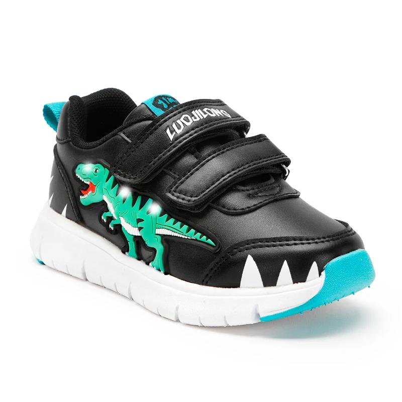 EXDINO dinosaure bébé enfants LED T-REX cuir automne nouveaux garçons filles clignotant baskets écla