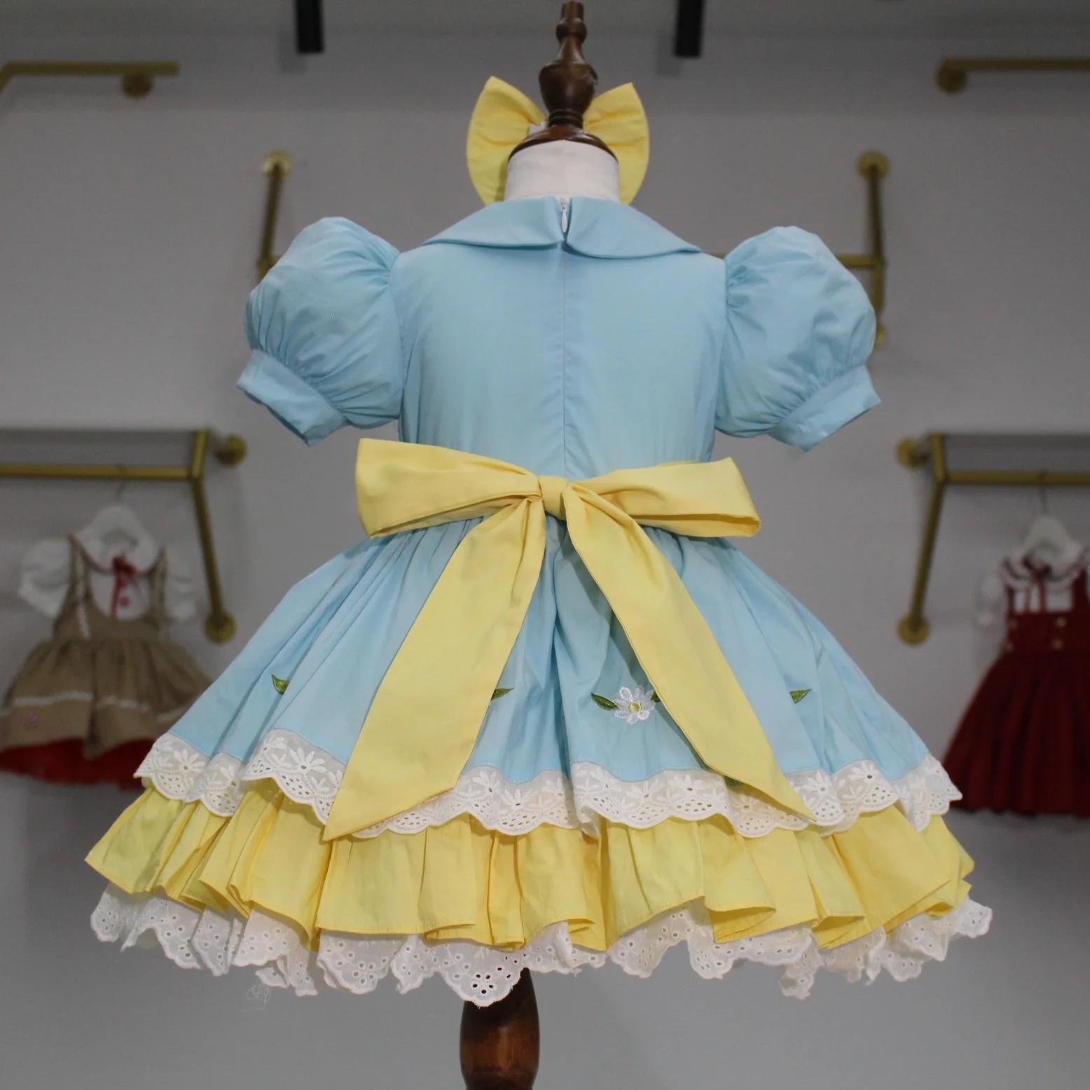 Robe d'été pour bébé fille, broderie marguerite bleue et jaune, robe de princesse turque Vintage pou