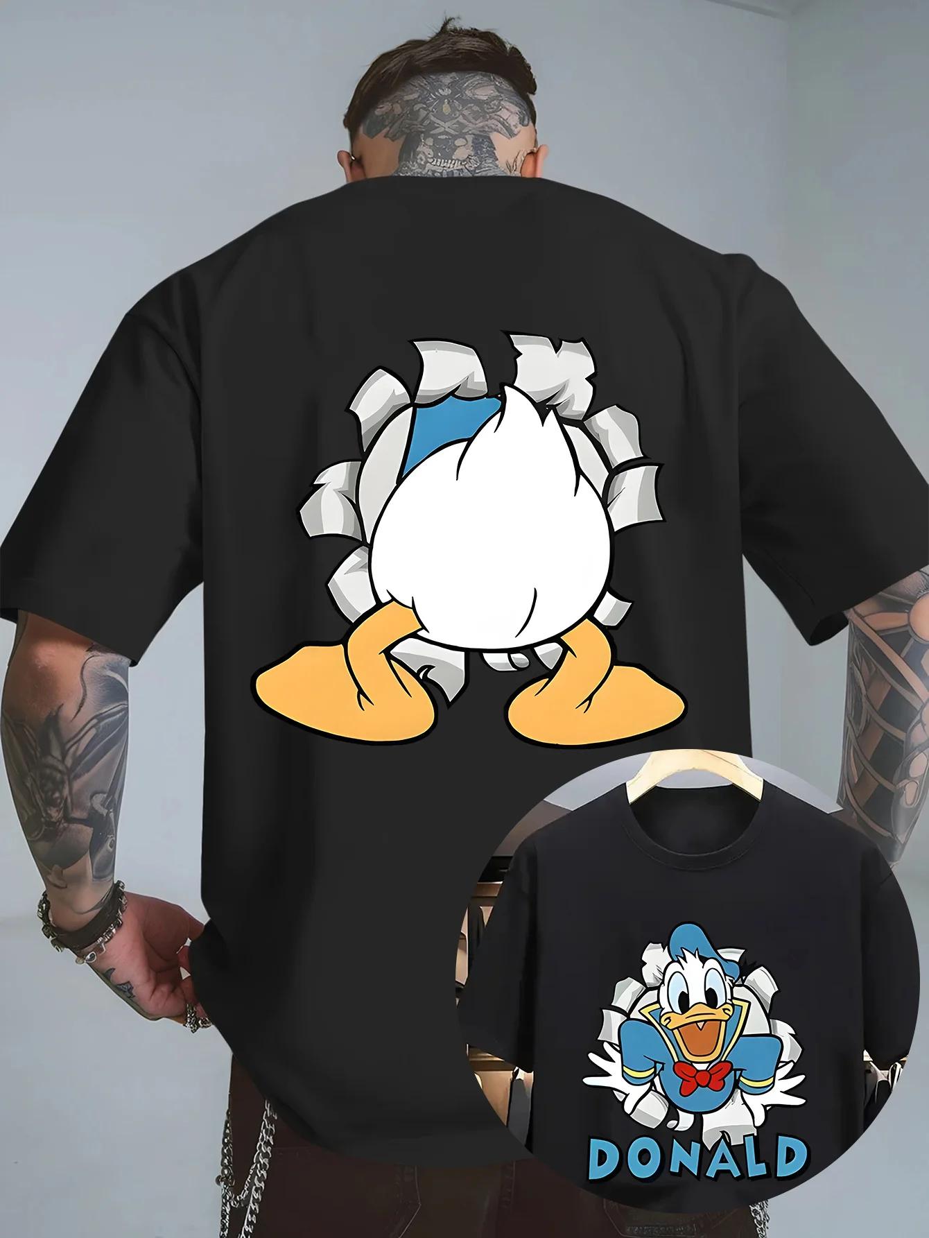 Disney Donald Duck Dessin Animé Double Face Imprimé T-shirt 2026 Hommes D'été Nouvelle Rue Hip Hop D