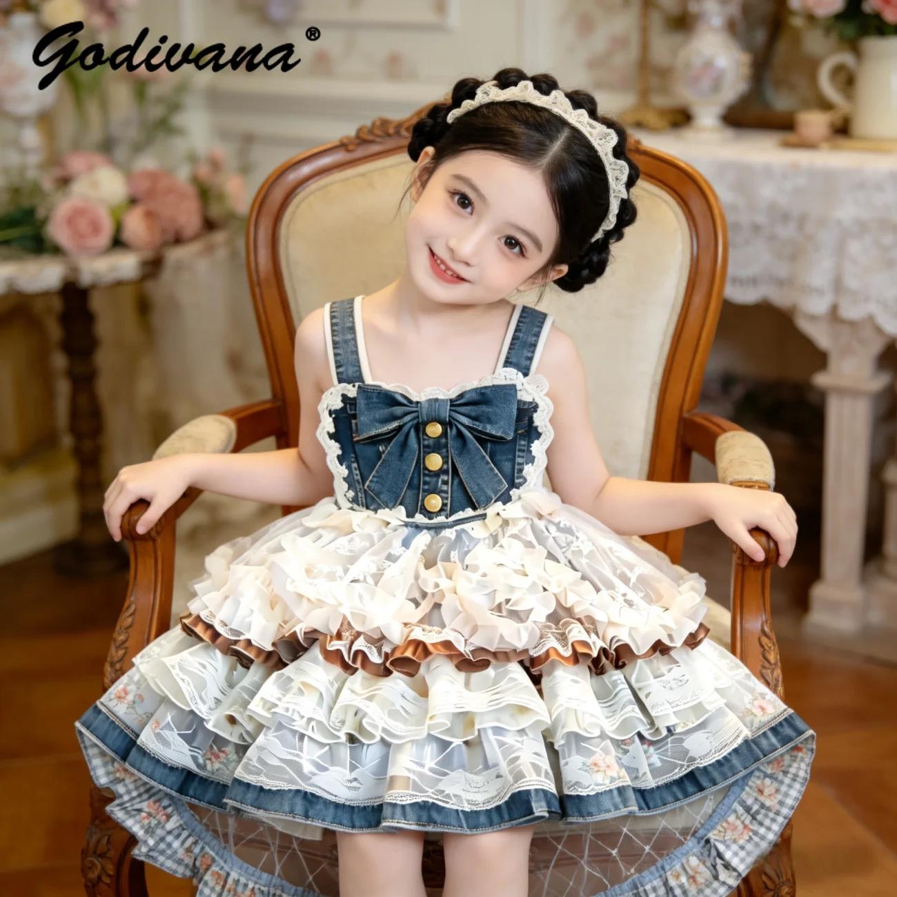 Robe d'été sans manches en jean et maille patchwork pour bébés filles, avec dentelle et tutu, idéale