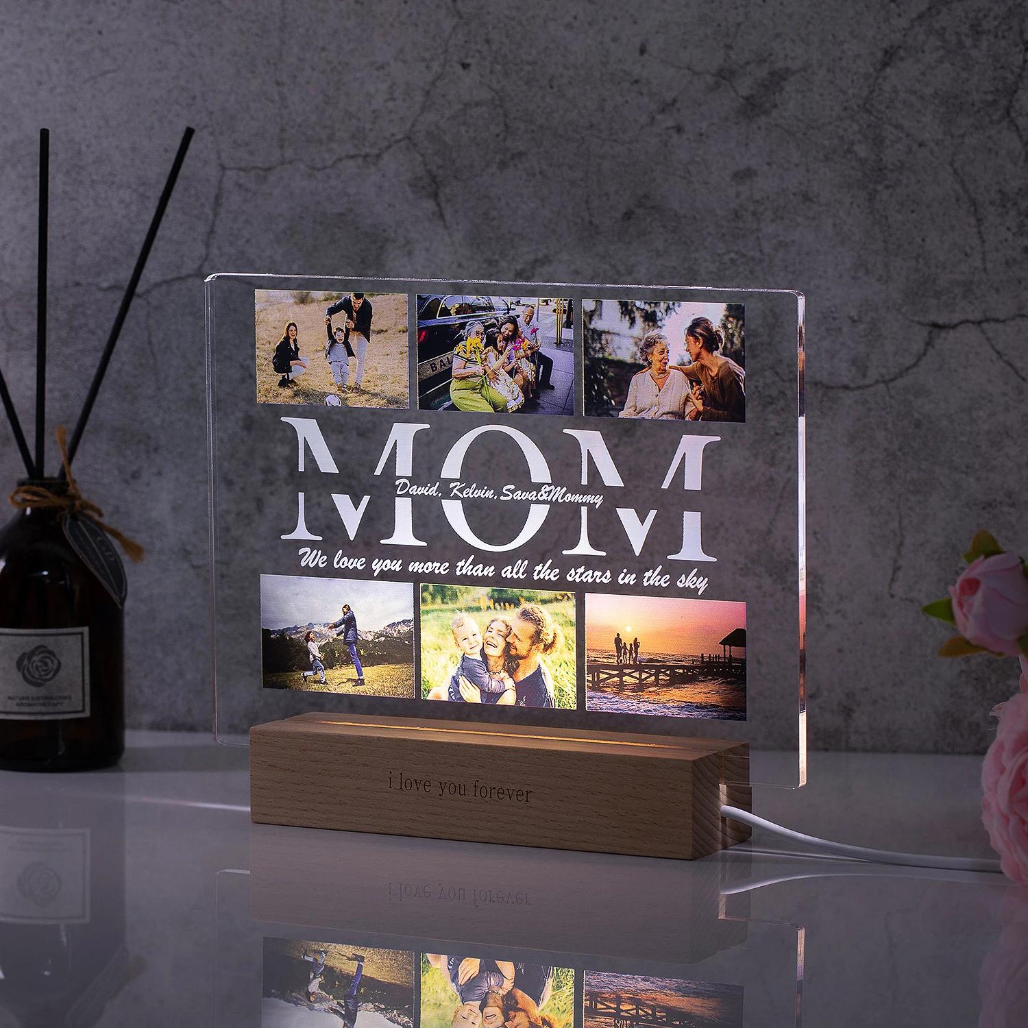 Lampe Acrylique Personnalisée avec Photo et Texte, Veilleuse pour Chambre à Coucher, Maman, Papa, Am