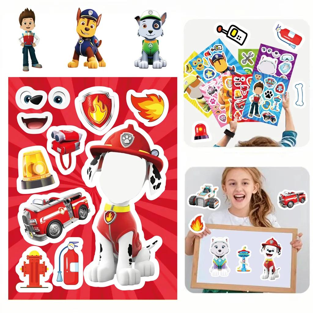 8/16 feuilles faire un visage patte patrouille Puzzle dessin animé autocollants bricolage Ryder Chas
