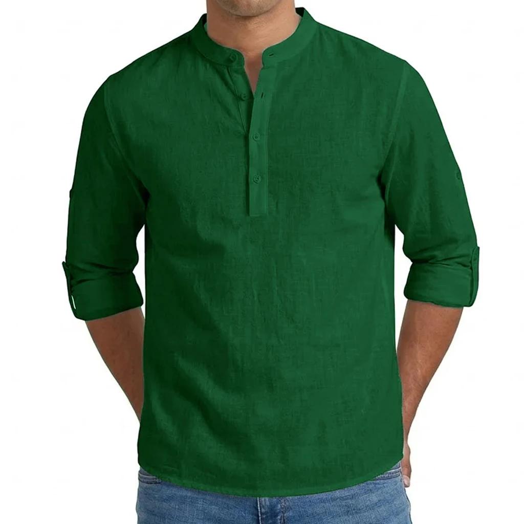 Chemises pour hommes en mélange de lin de qualité supérieure, hauts Henley à manches longues, style 