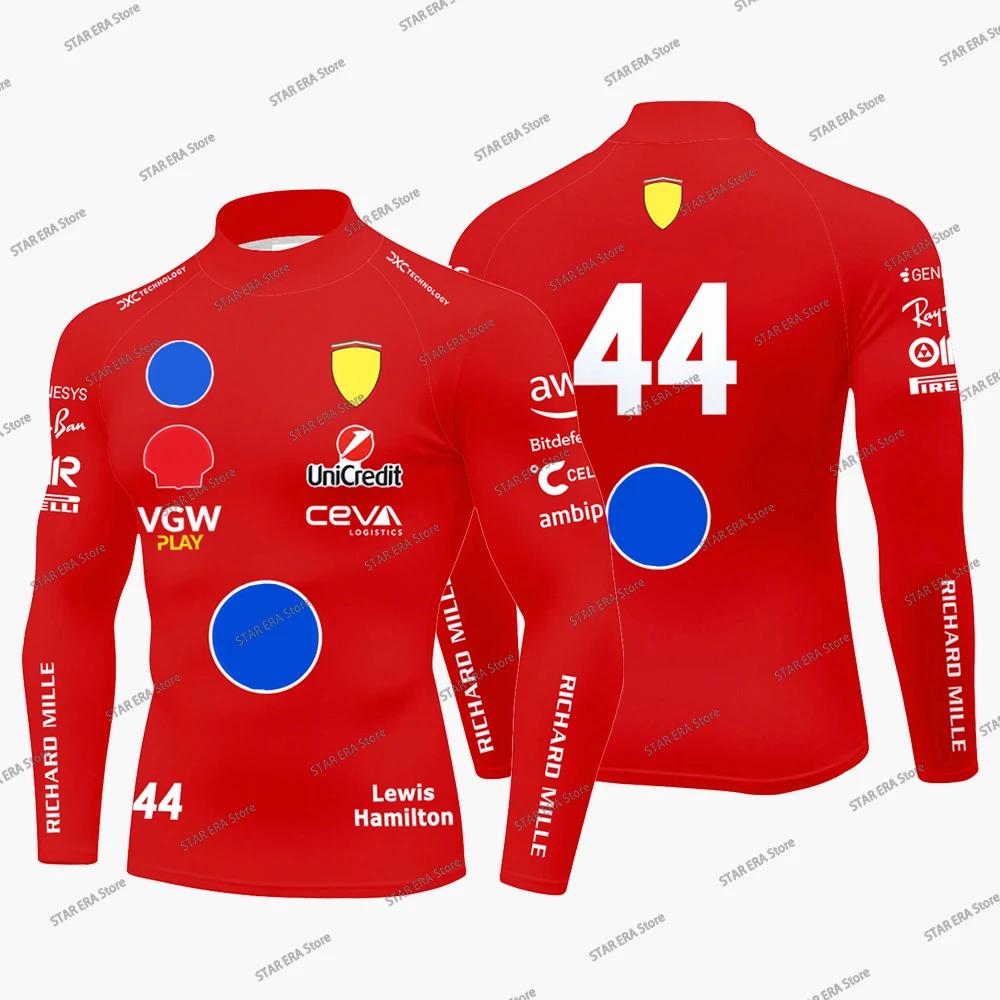 T-shirt de compression de course Charles Leclerc 16 pour hommes, Hamilton 44, col montant, manches l