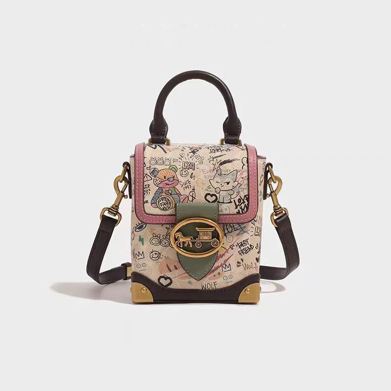 Nouvel Arrivage : Mini Sac Téléphone Ours Graffiti Cartoon – Sac Bandoulière Élégant pour Femme, Ten