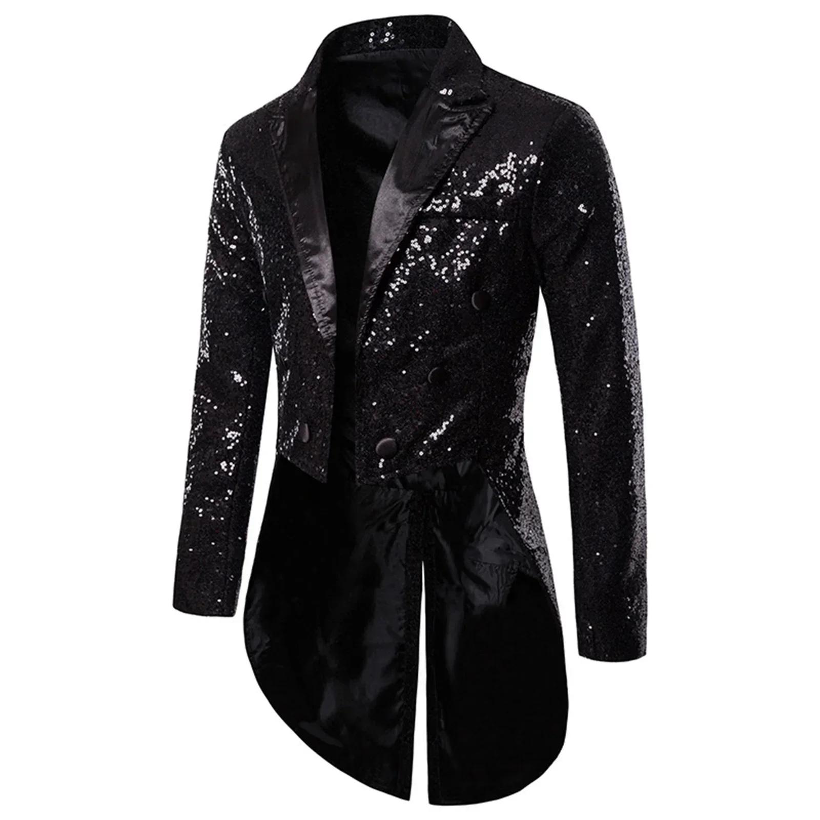 Manteau de luxe à paillettes brillantes pour hommes, Costume de cirque à revers, tenue de smoking po