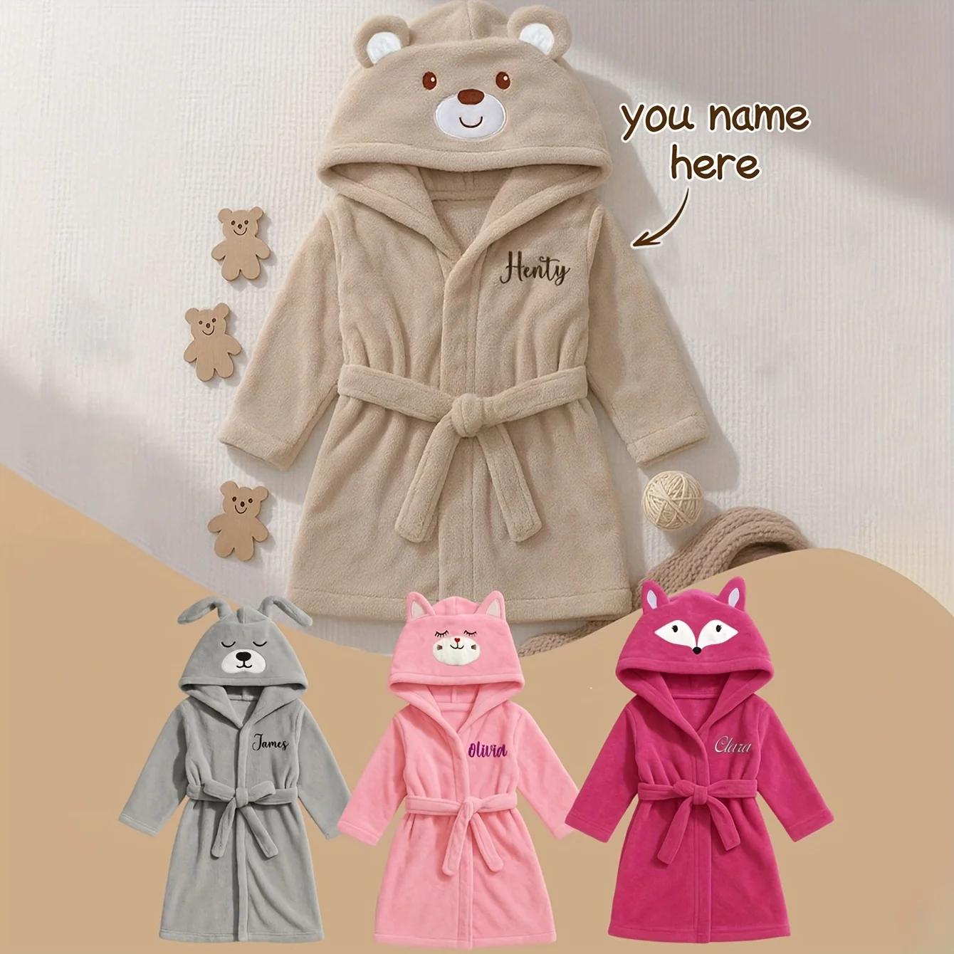 Serviette pour bébé à capuche avec ours brodé avec nom personnalisé |   Peluche douce 74-84cm pour 1