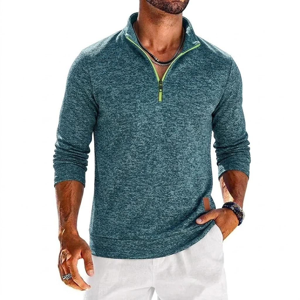 Sweat-shirt à manches longues et quart de zip pour homme, pull uni, sweat à capuche zippé pour homme