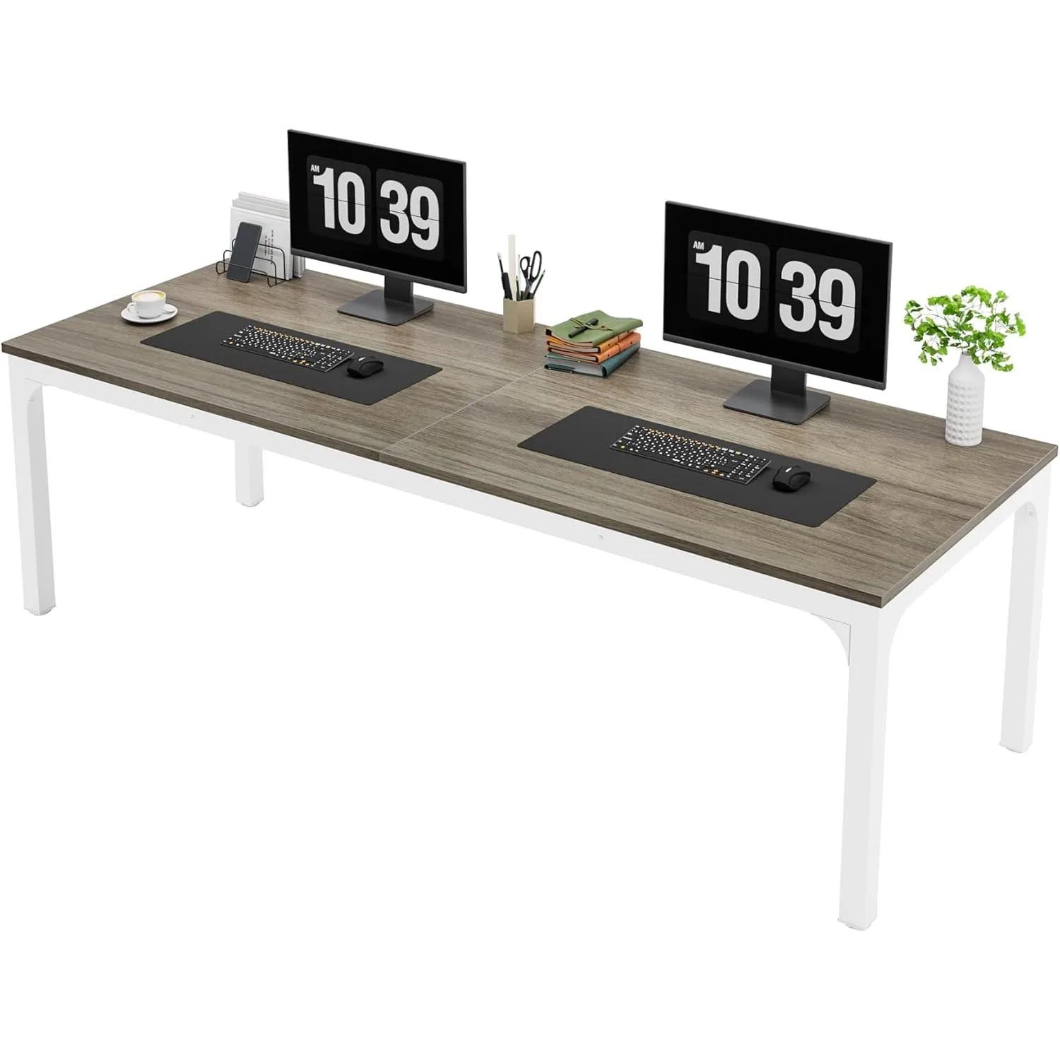 Bureau d'ordinateur extra long de 78,7 pouces, bureau pour 2 personnes, bureau double long, table de