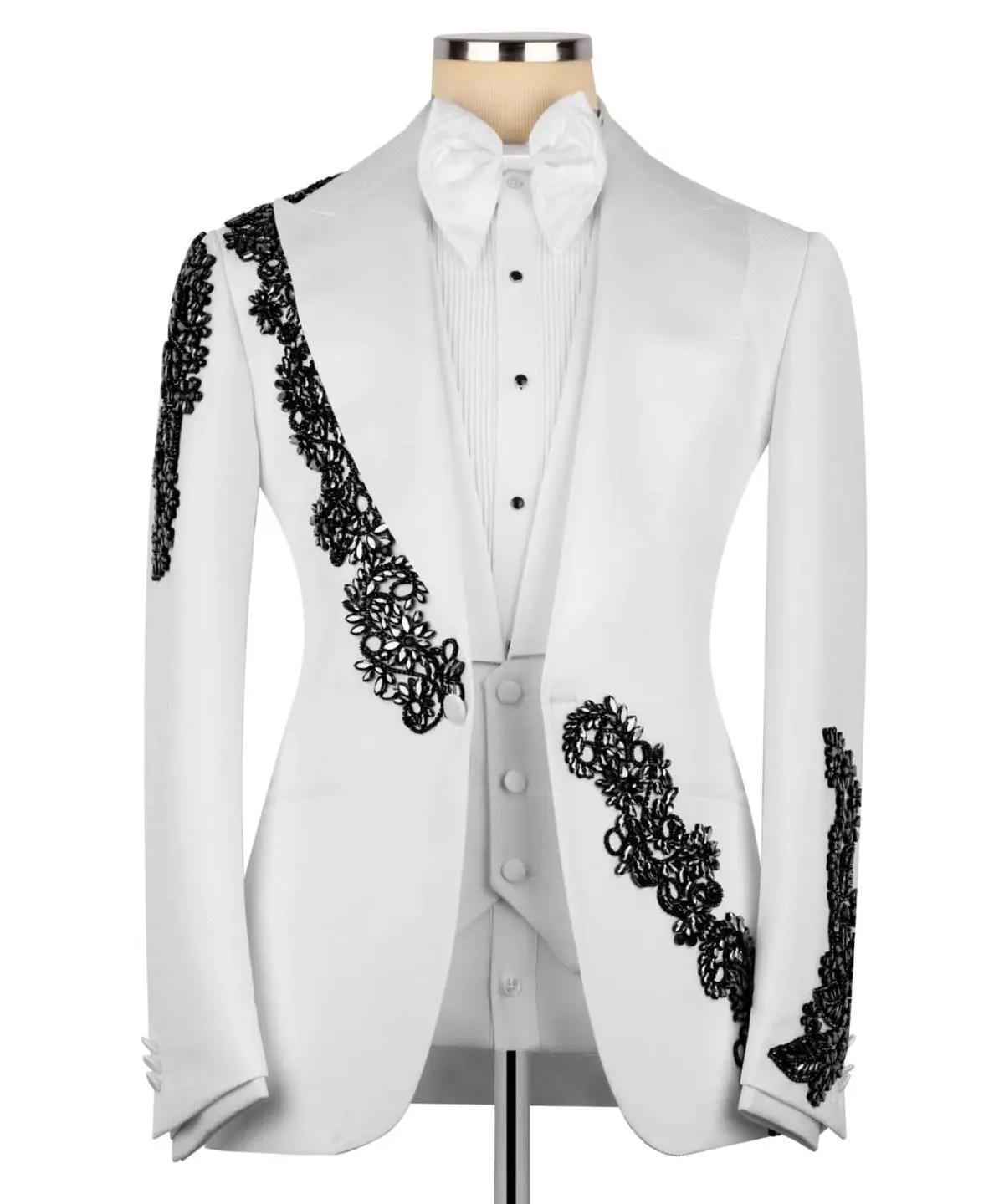 Costume de Mariage Formel Perlé pour Homme – 3 Pièces Slim Fit avec Veste à Revers Châle, Pantalon e