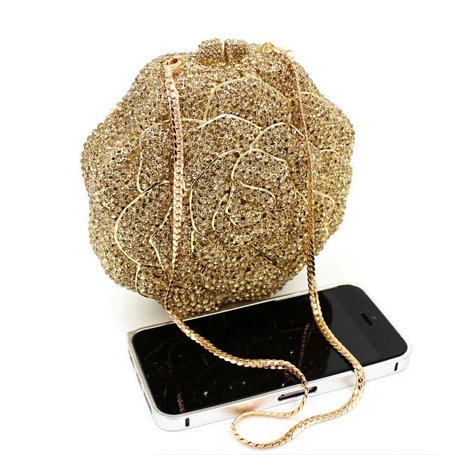 Sacs en cristal au Design Rose exquis, sac complet en strass, sac de soirée creux en métal et diaman