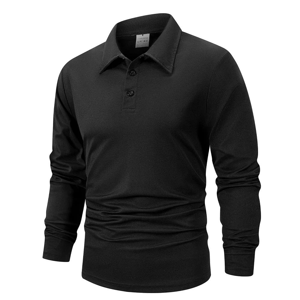 Printemps hommes d'affaires décontracté à manches longues Polo couleur unie à la mode respirant conf