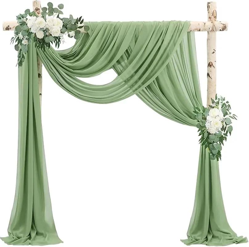 Arc de mariage vert sauge, 2 pièces, rideaux transparents drapés, toile de fond pour fête, cérémonie