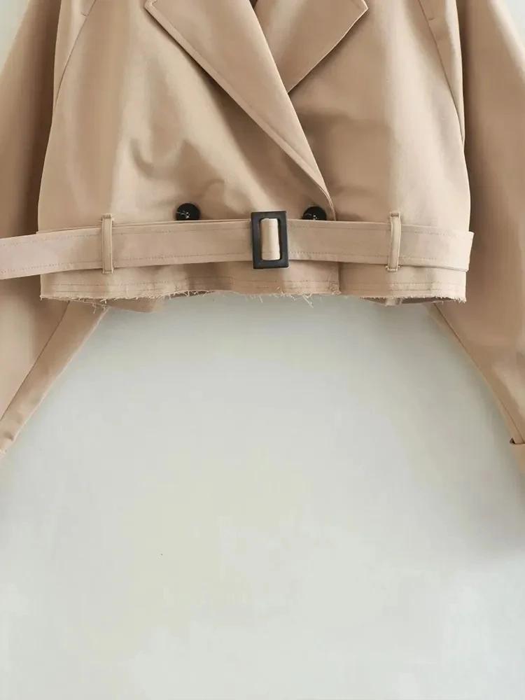 Trench court avec ceinture pour femme, veste de printemps, Vintage, Streetwear, Double boutonnage, m