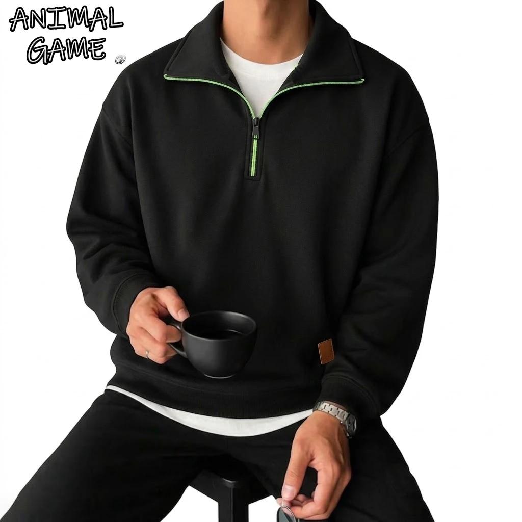 Sweat-shirts à manches longues pour hommes, à demi-zip, unis, de luxe, à capuche zippée, décontracté