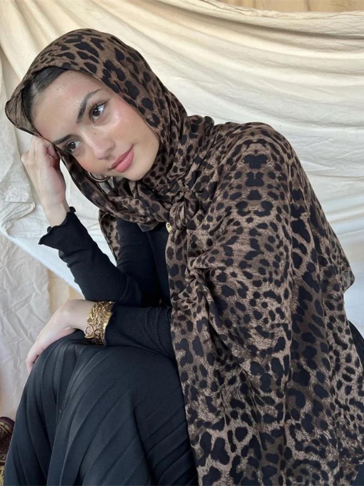 1 pièces Ramadan Hijab imprimé léopard femmes bohème aquarelle doux musulman Hijabs Floral respirant
