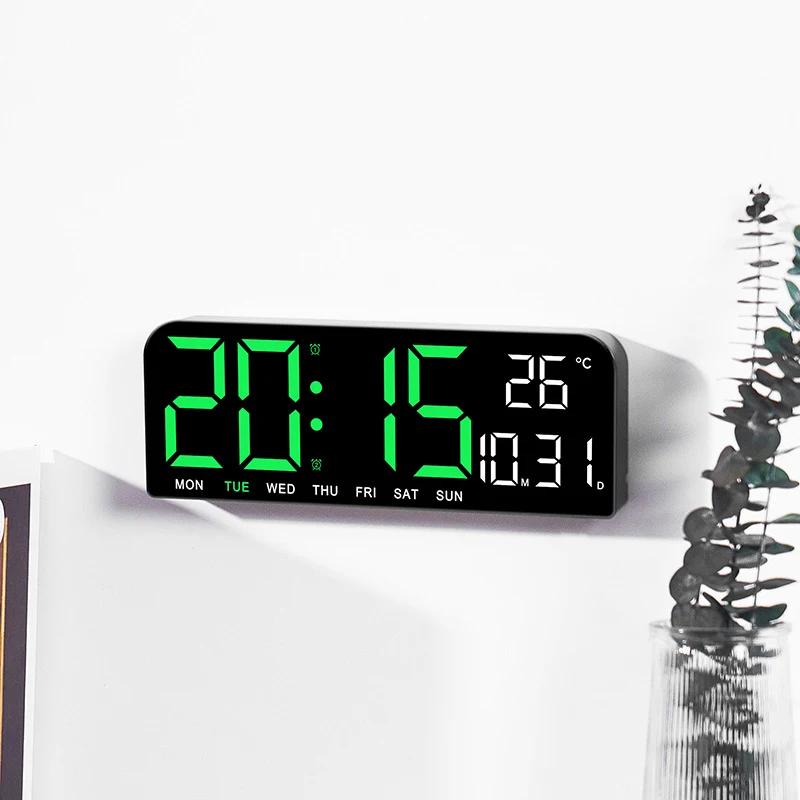 Grande horloge murale numérique LED, affichage de la température, Date, semaine, compte à rebours, r