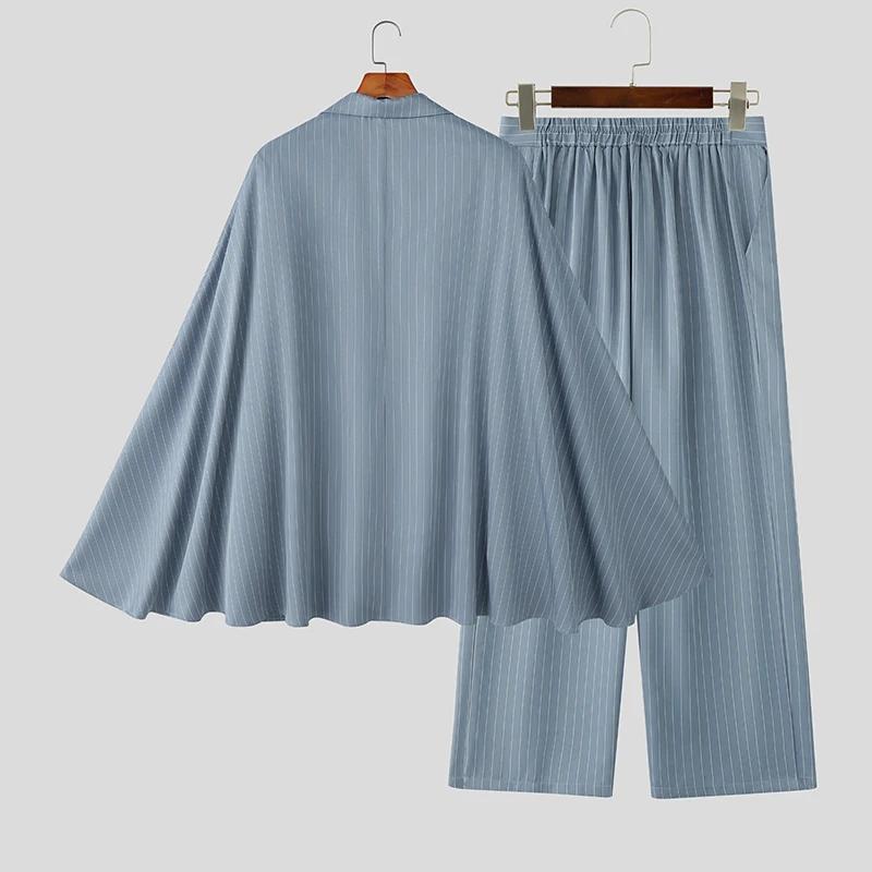 INCERUN hommes rayé ensembles Streetwear élégant à manches longues irrégulière Blazer et pantalon de
