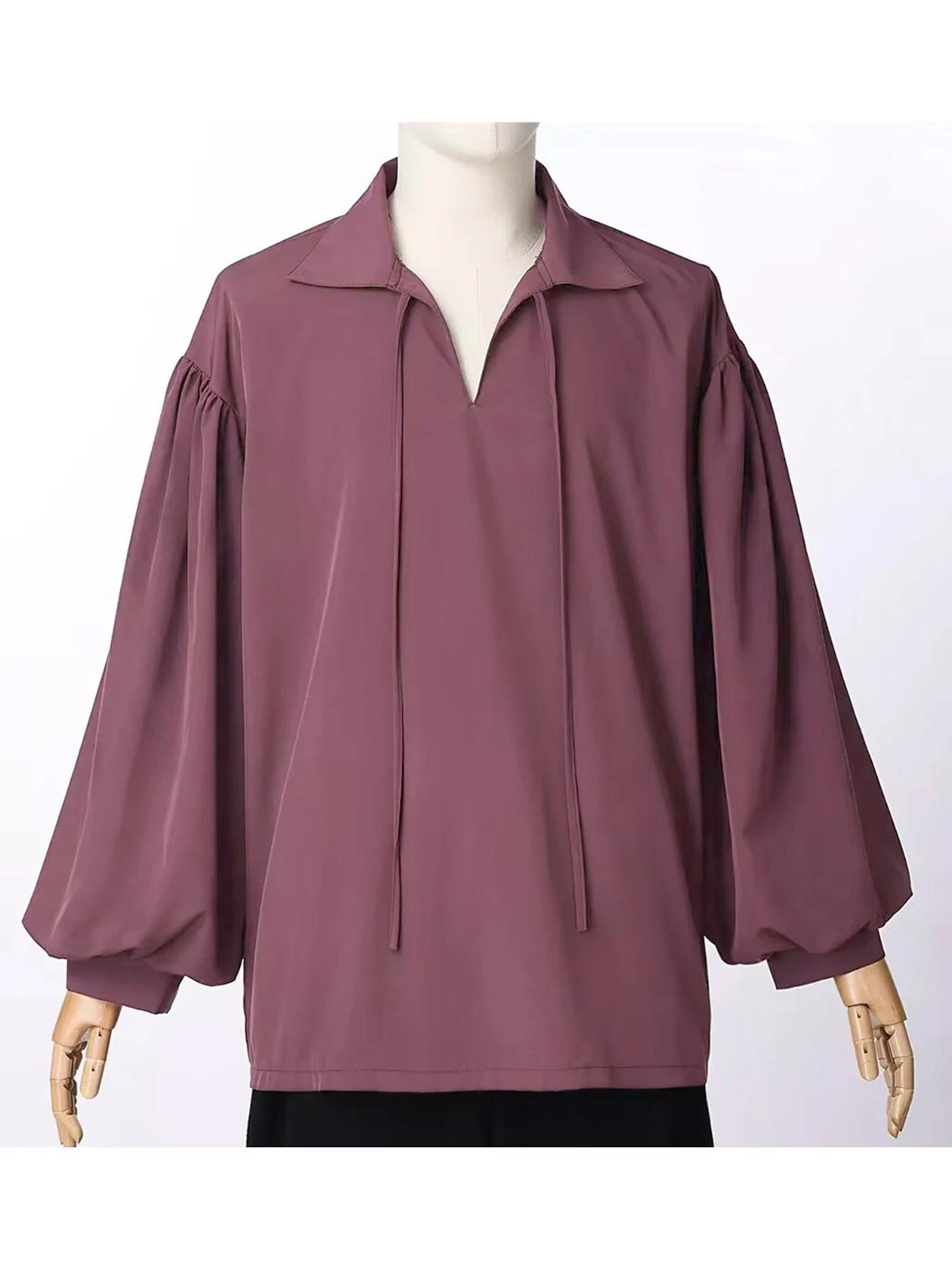 Chemise pirate rétro médiévale à col en V pour hommes – Beige, coupe ample avec manches tombantes, h