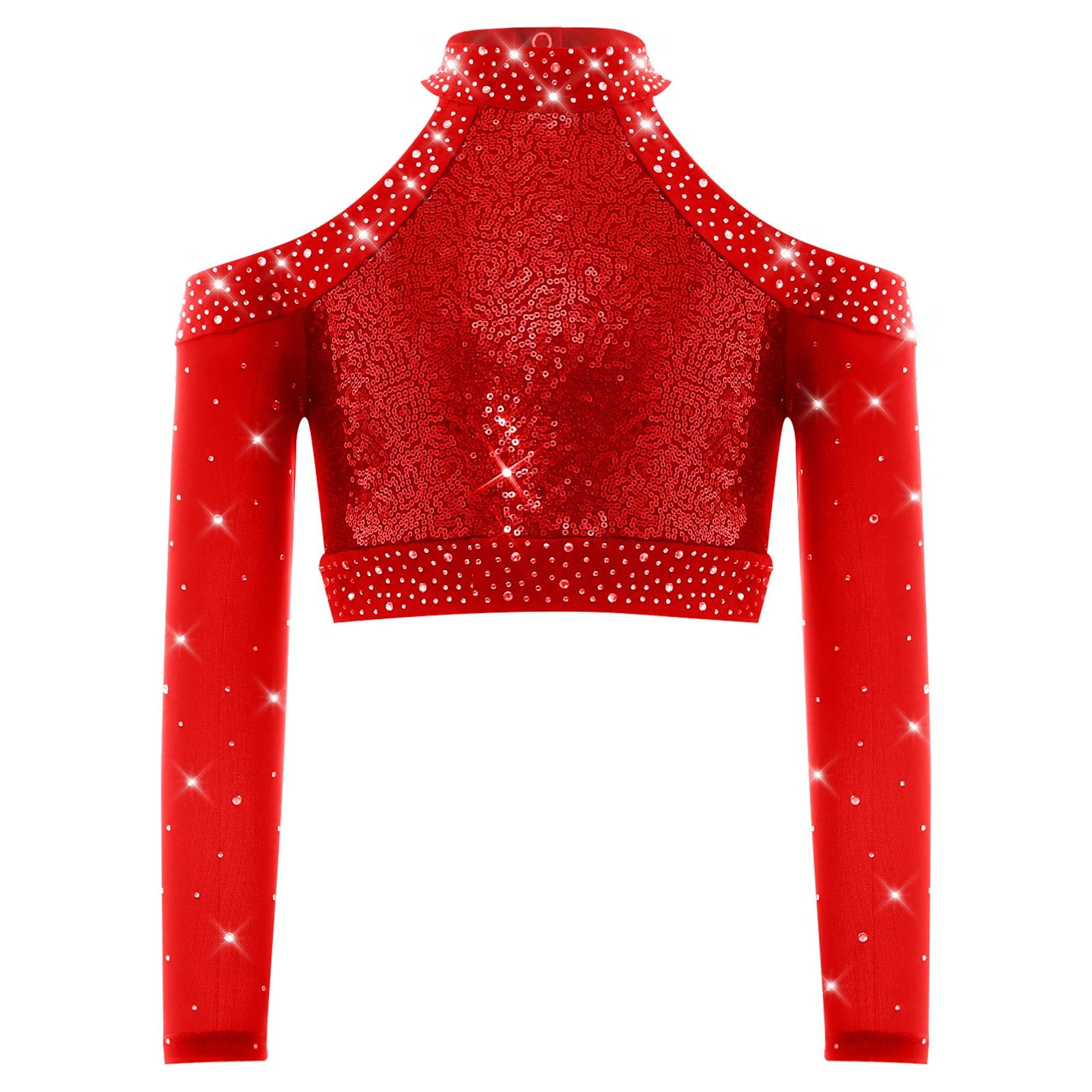 T-shirts pour enfants tendance, streetwear, hauts à paillettes brillantes, costumes de danse jazz et