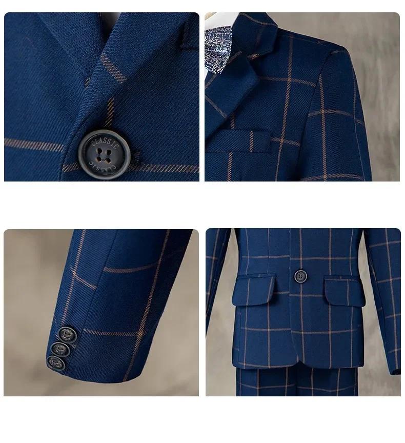 Costume formel à carreaux pour garçons, 3 pièces, smoking de mariage pour enfants, pour hôte, specta