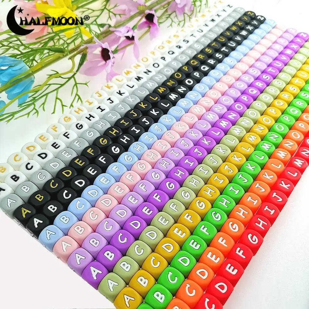 Perles en Silicone avec lettres de l'alphabet anglais de 12mm, 100 pièces, pour nom personnalisé, ch