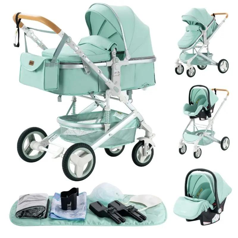 Poussette Bébé Luxe 3-en-1 Portable, Landau de Voyage Pliant, Cadre en Aluminium, Siège Élevé pour N