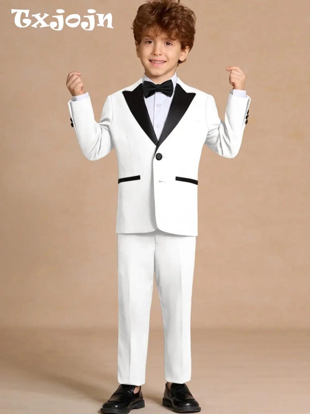 Ensemble de costume blanc élégant 2 pièces pour enfants, fête d'anniversaire, smoking à revers, vête