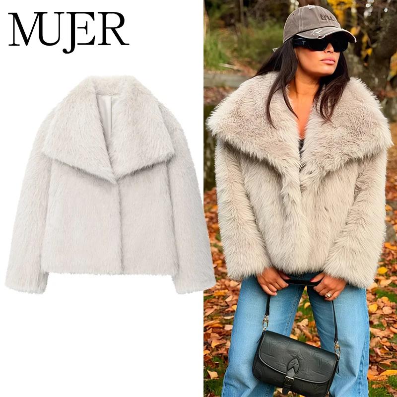 MUJER manteau en fausse fourrure pelucheuse veste femme 2025 femme automne hiver nouveau dans les vê
