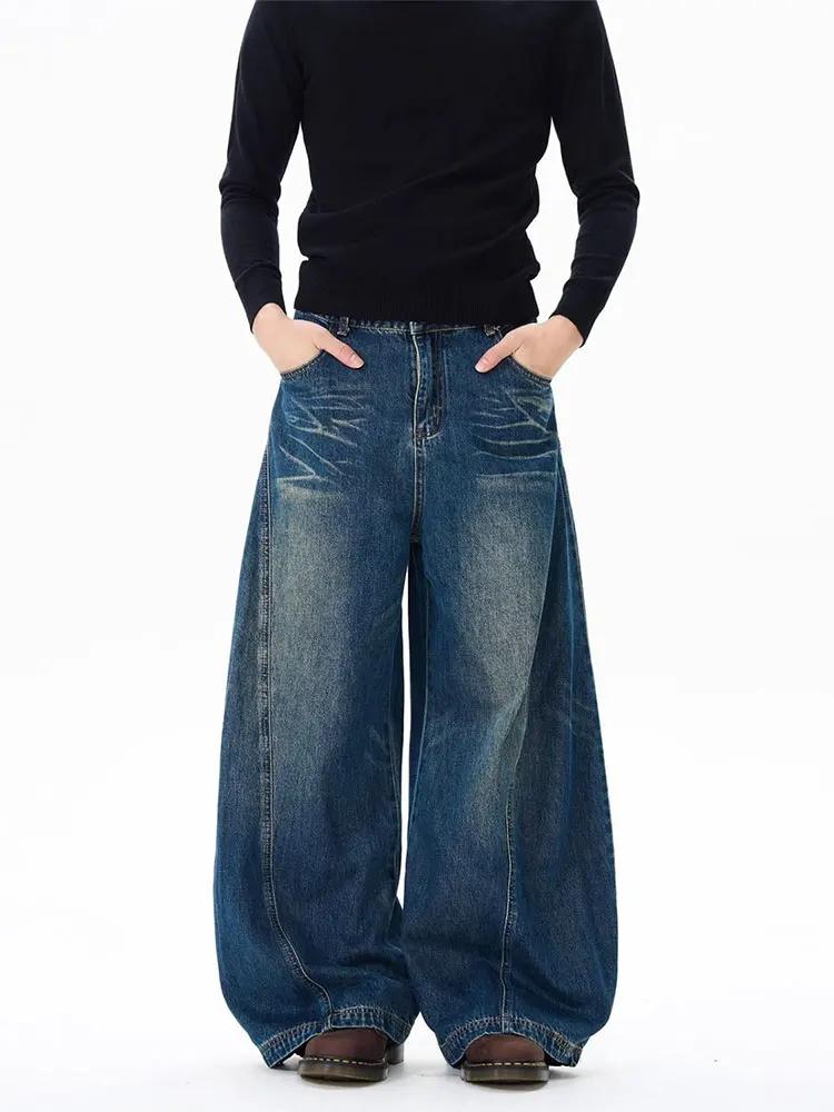 Vintage noir lavé Baggy jean pantalon hommes jambe large lame incurvée pantalon Streetwear Cowboy dé