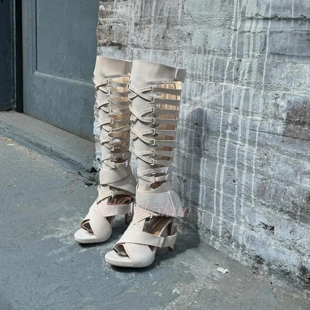 Sandales à lanières creuses pour femmes, nouveau Style, boucles, bout ouvert, talons aiguilles solid