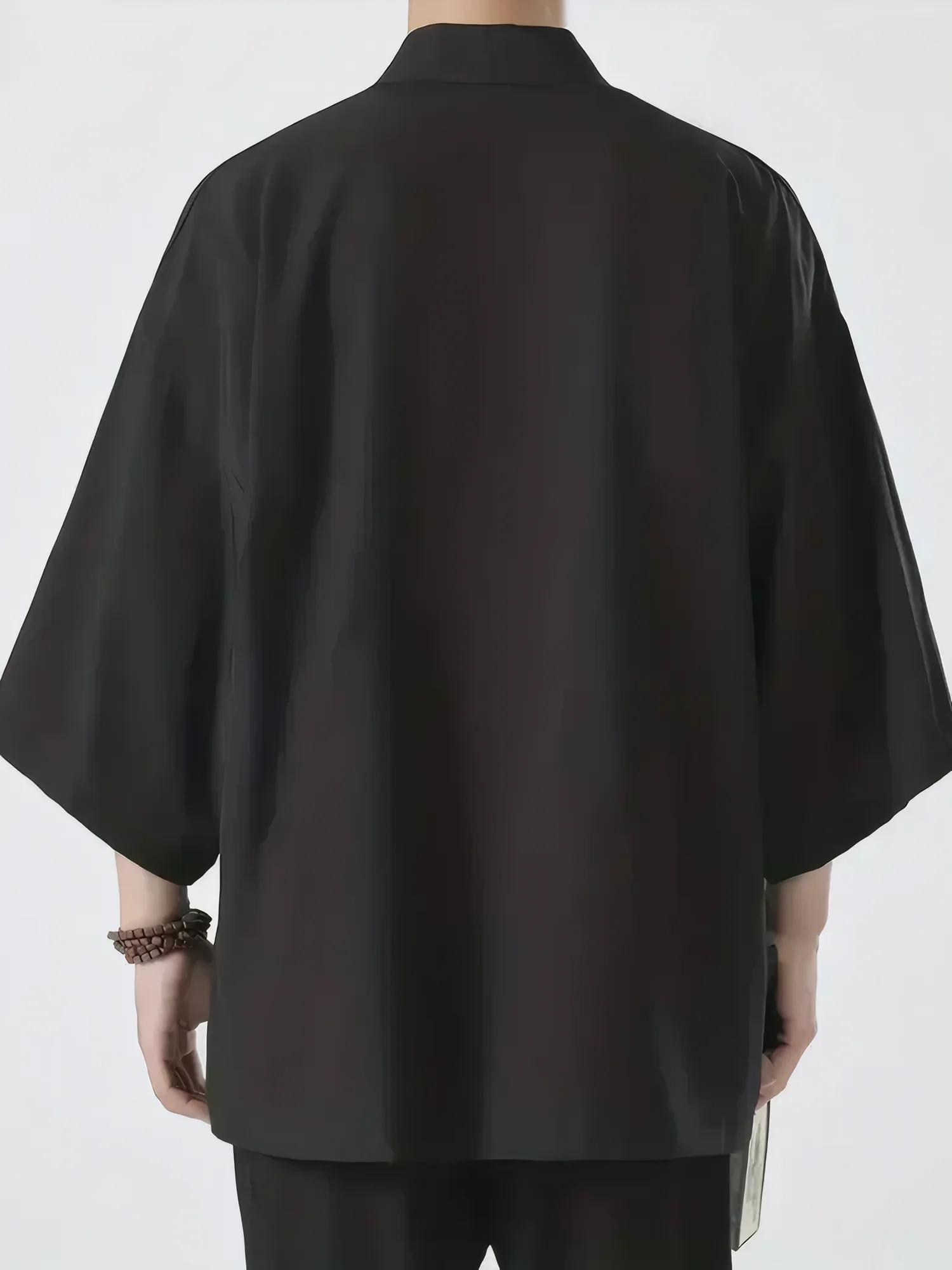 Chemise noire pour hommes, chemise Kimono, Cardigans de Style chinois traditionnel pour hommes, Card