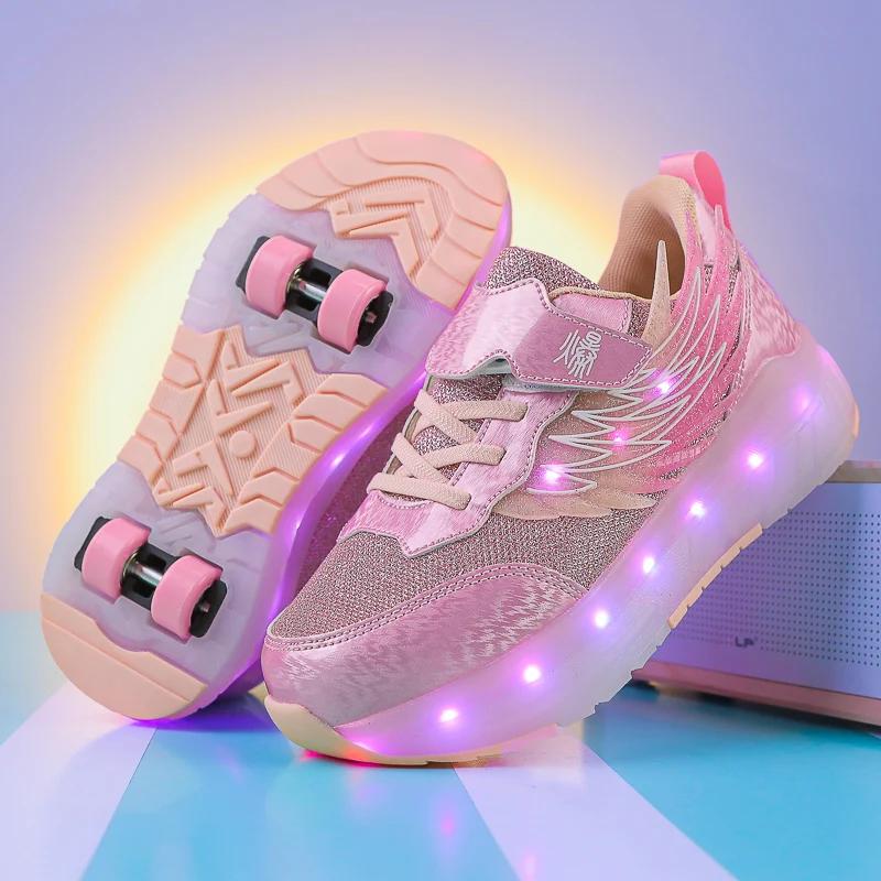 Garçons filles chaussures à roulettes lumière LED USB charge enfants patins à roulettes chaussures d