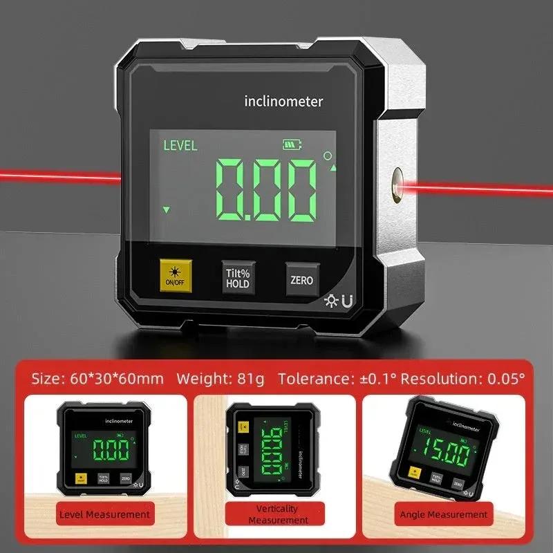 NOUVEAU Niveau numérique magnétique double face avec laser, rapporteur électronique, horizontomètre,