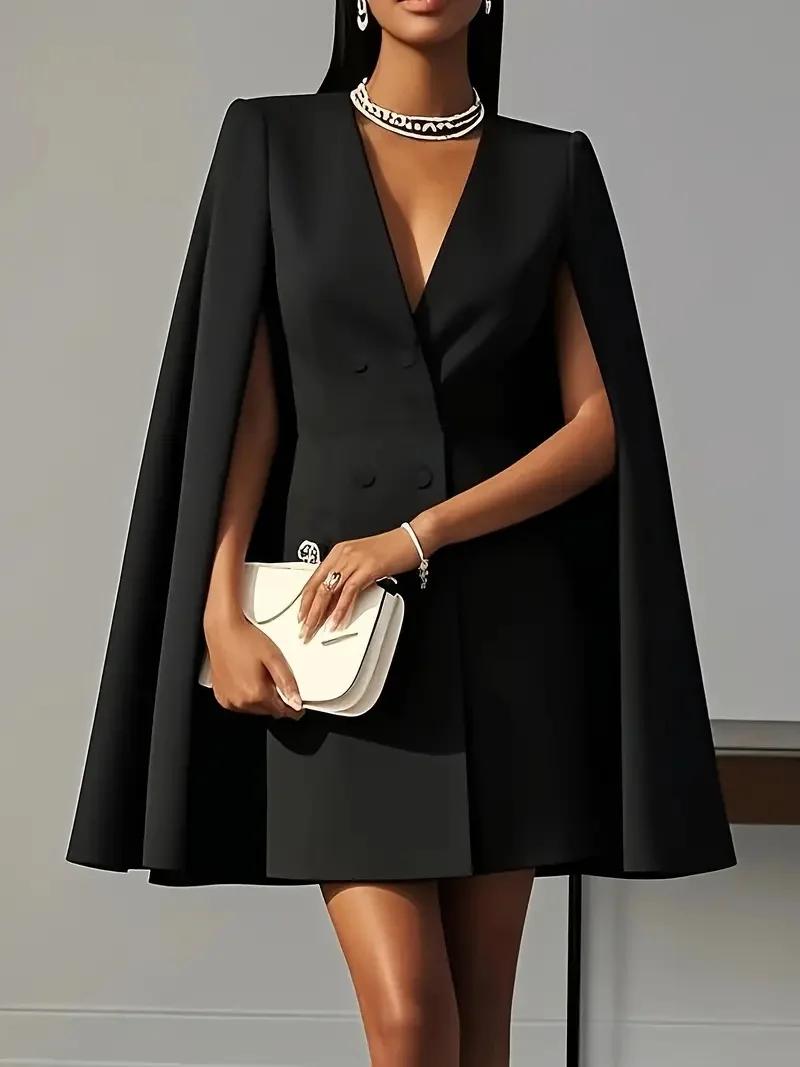 Cape châle à double boutonnage pour les déplacements d'automne, robe de costume de couleur unie, vêt
