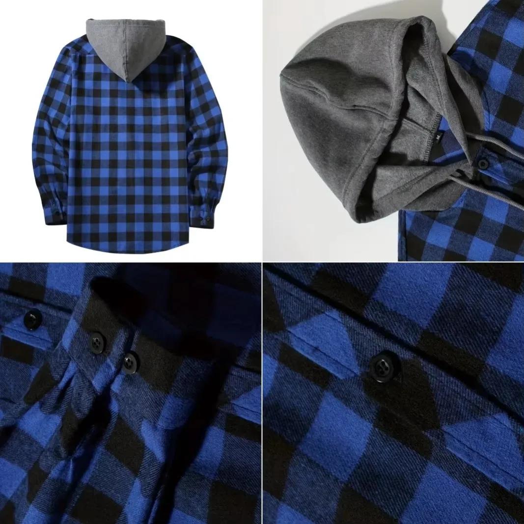 Hommes d'affaires printemps et automne Patchwork Plaid boucle décontractée à capuche à manches longu