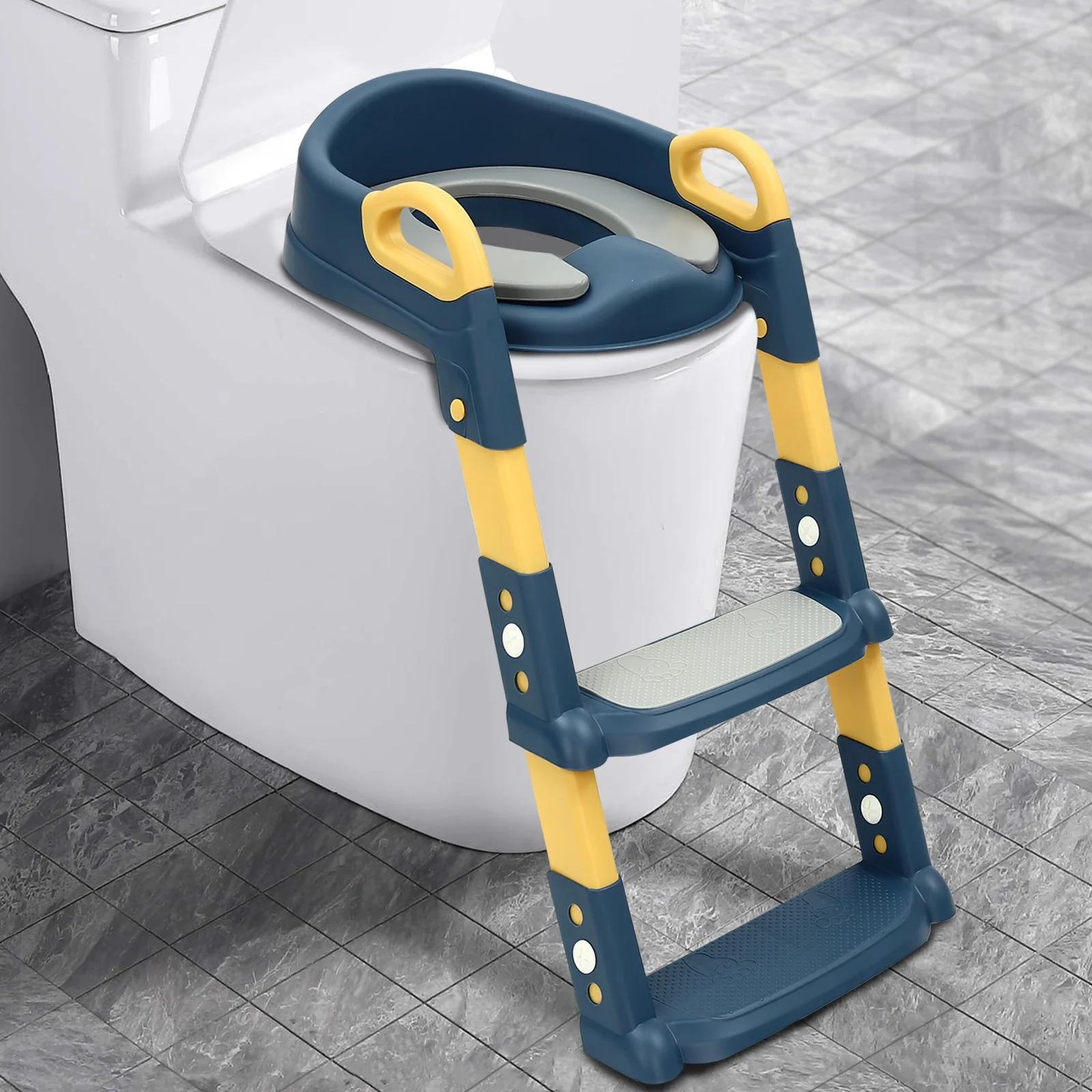 Siège de toilette pour enfants avec escalier, réglable en hauteur et pliable, pour garçons et filles
