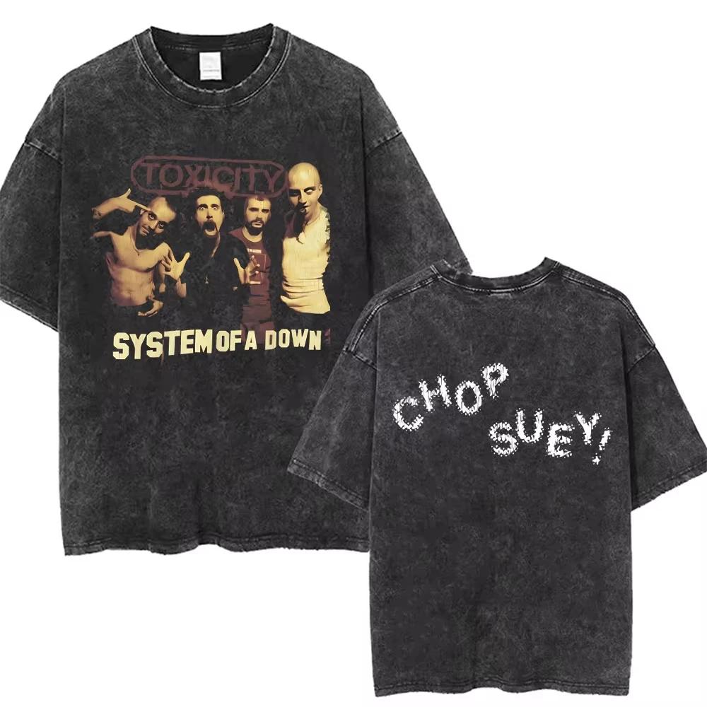 Système d'un Album de toxicité duvet graphique lavé T-shirts hommes femmes Rock surdimensionné t-shi