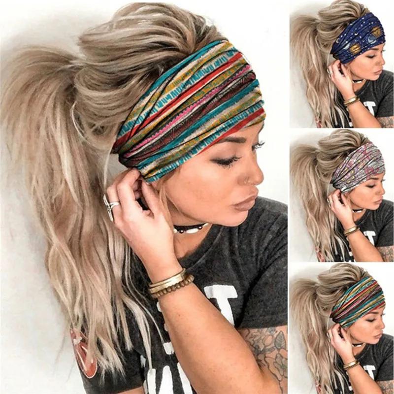 Nouveau Boho fleur imprimé larges bandeaux Vintage noeud élastique Turban bandeau pour femmes filles