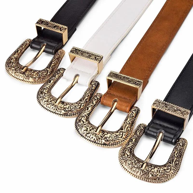 Ceinture en cuir PU vintage pour femmes, ceinture sculptée pour hommes, ceinture de jeans bon marché