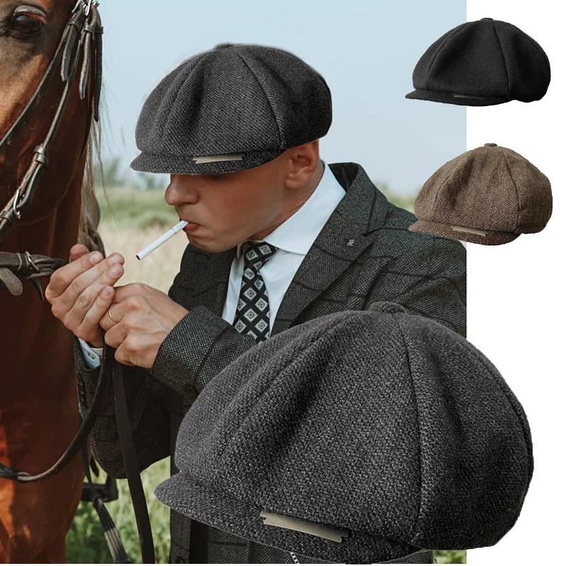 Casquettes de journal avec lame mode hommes laine mélange casquette plate Peaky chapeau conduite cha