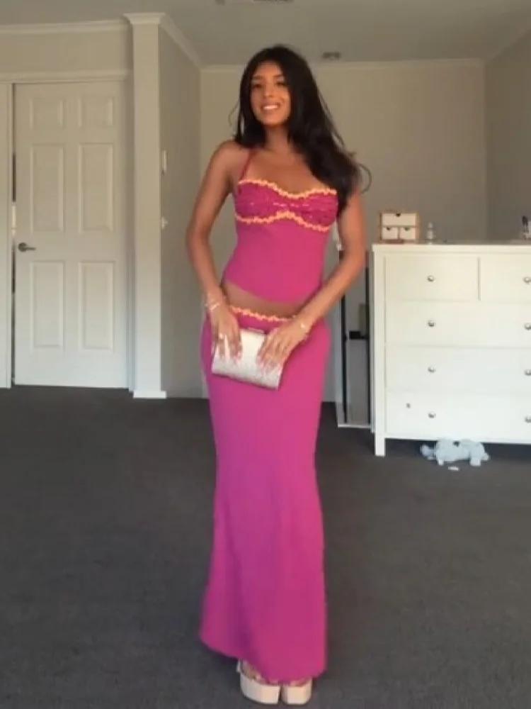 Nouvel ensemble jupe sirène et crop top licou pour événements festifs 2026 – Élégant, avec bordure d