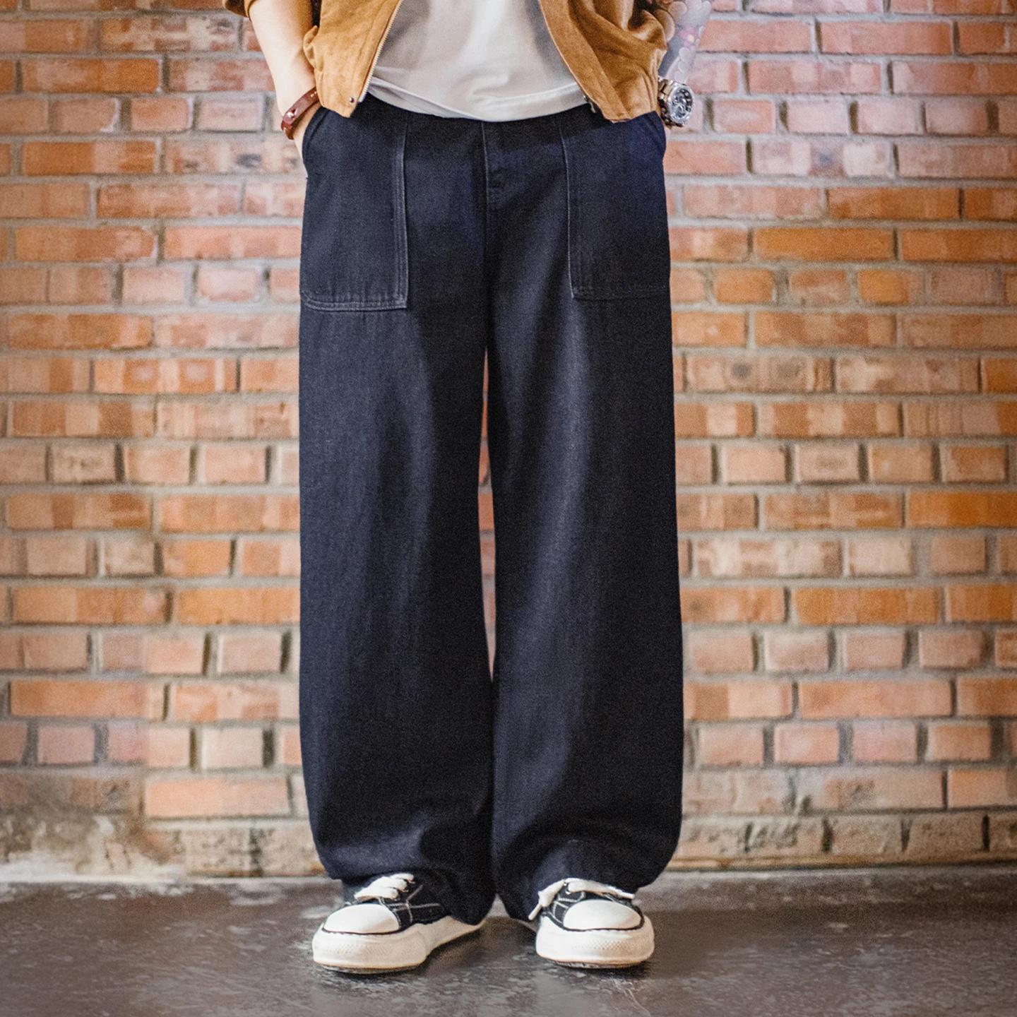 Maden – jean vintage en denim délavé pour hommes, pantalon bleu à jambes larges, coupe ample, pantal