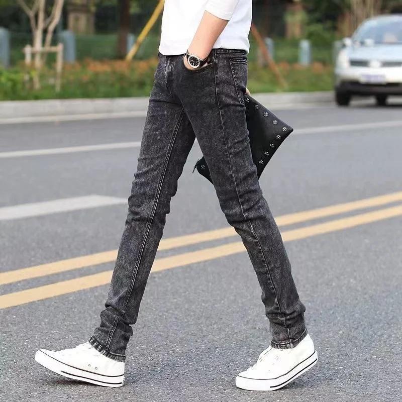 Mode hommes coupe ajustée Denim crayon pantalon de haute qualité noir blanc maigre Stretch jean homm