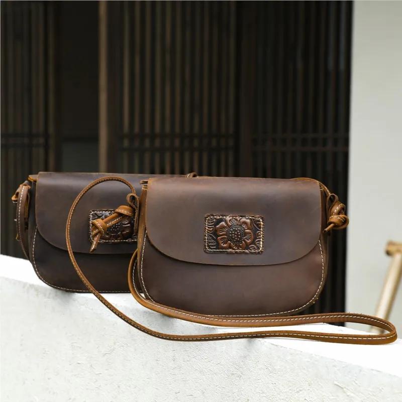 Sac à main pour femme en cuir Crazy Horse Johnature 2026 Nouveau sac bandoulière petit sac rétro en 
