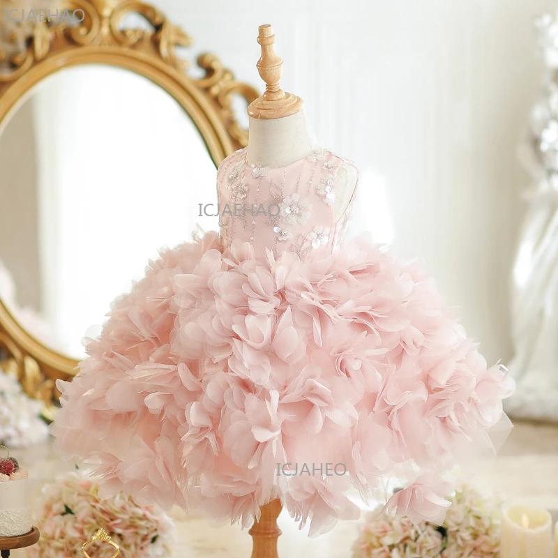 Robe de cérémonie rose pour filles, idéale pour le premier anniversaire, les demoiselles d'honneur, 
